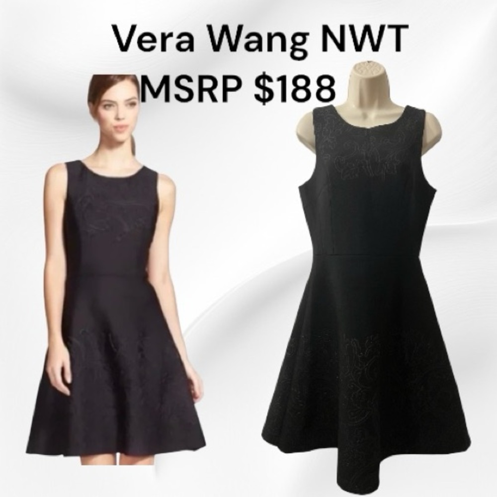 Vera Wang Black Scuba Aline NWT Embossed Floral Detail Size 10 MSRP $188
